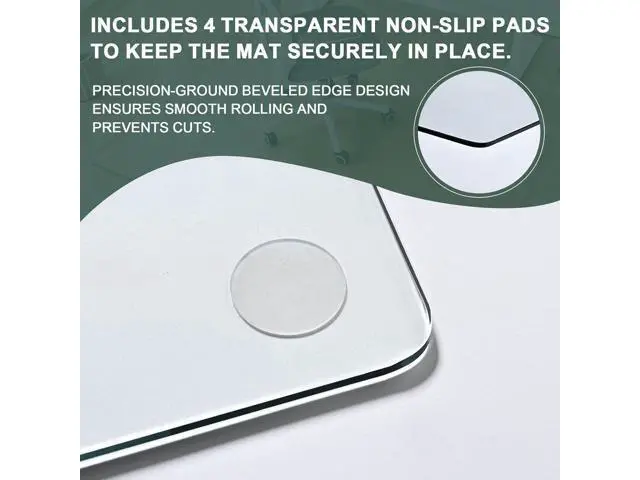 Alt view image 3 of 7 - Glass Chair Mat Heavy 54" x 32" -1/5" Thick Premium Tempered Glass Duty Hard Glass Chair Mats -for Office Chair on Carpet or Hard Floor with 4 Anti-Slip Pads