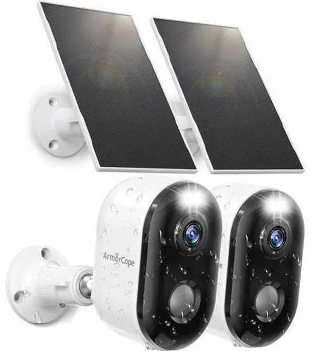 Main image of Security Cameras Wireless Outdoor, Solar Battery Powered 2k Color Night Vision, AI Motion Detection, IP66 Weatherproof, 2-Way Talk, SD/Cloud Storage, 2.4Ghz WiFi Cameras for Home Security (2 Pack)
