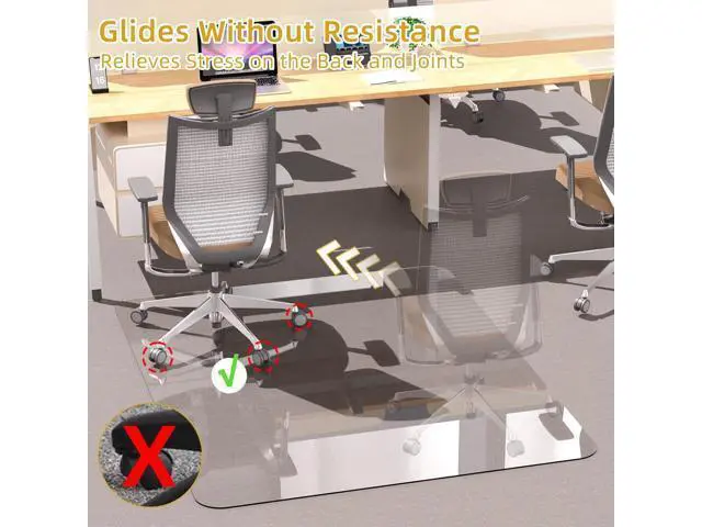 Alt view image 6 of 7 - Glass Chair Mat Heavy 54" x 32" -1/5" Thick Premium Tempered Glass Duty Hard Glass Chair Mats -for Office Chair on Carpet or Hard Floor with 4 Anti-Slip Pads