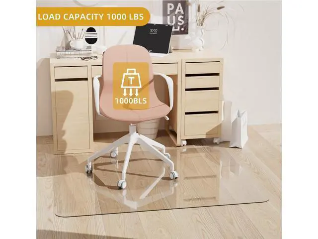 Alt view image 7 of 7 - Glass Chair Mat Heavy 54" x 32" -1/5" Thick Premium Tempered Glass Duty Hard Glass Chair Mats -for Office Chair on Carpet or Hard Floor with 4 Anti-Slip Pads