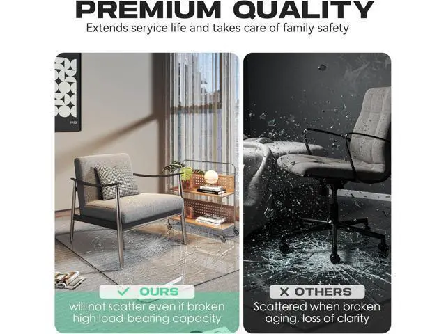 Alt view image 7 of 7 - Tempered Glass 48" x 36" Round Corner Glass Chair Mat with Polished Edge, Heavy Duty Hard Office Chair Mat for Office Home Hard Floor Carpeted, Transparent, Glides Smoothly, Easy Clean