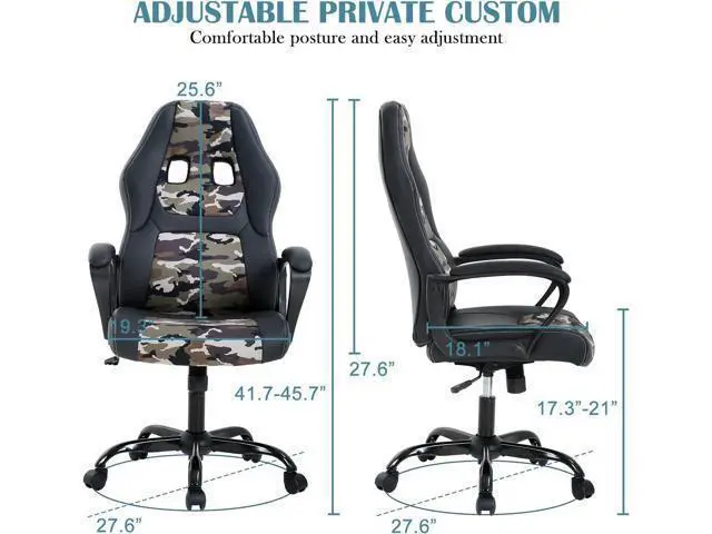 Alt view image 2 of 7 - Computer Chair Ergonomic Desk Chair, Racing Ergonomic Chair with Armrest &Height Adjustable, High Back Computer E-Sports Chair, Task Swivel Executive Seat PU Leather Chair for Home Office (Camo)
