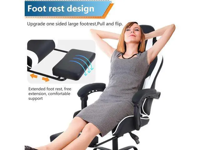 Alt view image 7 of 7 - PayLessHere Ergonomic Racing Desk Chair Computer Chair Ergonomic Chair with Footrest Lumbar Support Headrest Armrest Task Rolling Swivel Ergonomic E-Sports Adjustable PC Ergonomic Chair, White