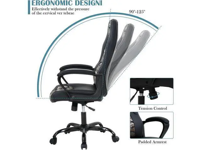 Alt view image 5 of 7 - Computer Chair Ergonomic Desk Chair, Racing Ergonomic Chair with Armrest &Height Adjustable, High Back Computer E-Sports Chair, Task Swivel Executive Seat PU Leather Chair for Home Office (Camo)