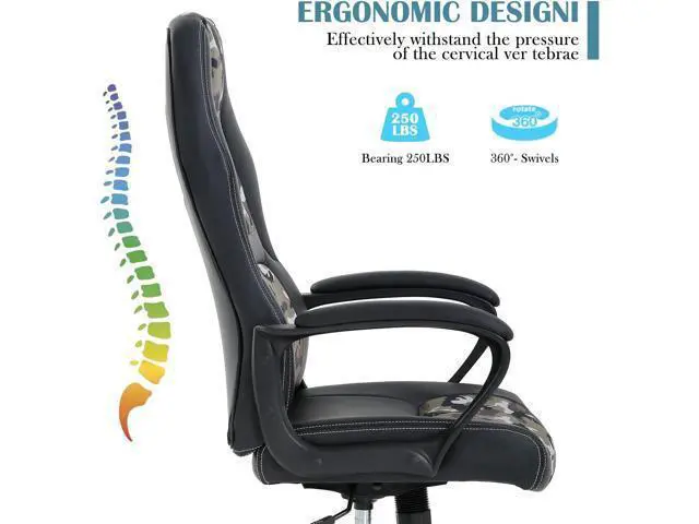 Alt view image 4 of 7 - Computer Chair Ergonomic Desk Chair, Racing Ergonomic Chair with Armrest &Height Adjustable, High Back Computer E-Sports Chair, Task Swivel Executive Seat PU Leather Chair for Home Office (Camo)