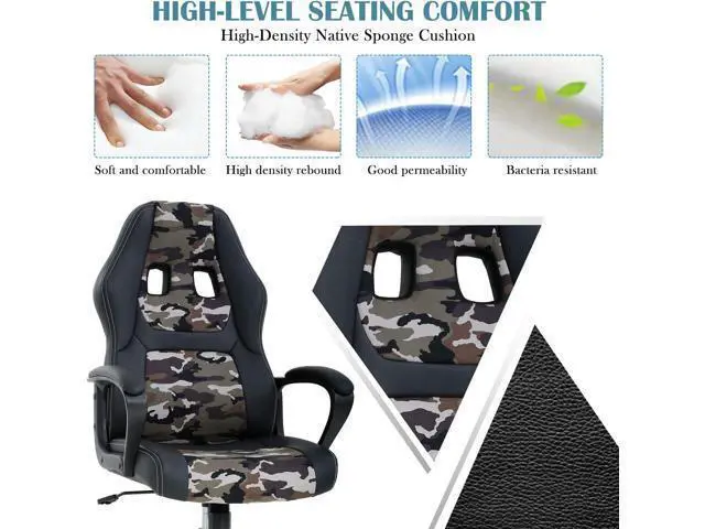 Alt view image 6 of 7 - Computer Chair Ergonomic Desk Chair, Racing Ergonomic Chair with Armrest &Height Adjustable, High Back Computer E-Sports Chair, Task Swivel Executive Seat PU Leather Chair for Home Office (Camo)