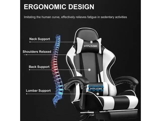 Alt view image 4 of 6 - GTPLAYER Office Chair, Computer Chair with Footrest and Lumbar Support, Height Adjustable Office Chair with 360°-Swivel Seat and Headrest and for Office or Gaming (Snow White)