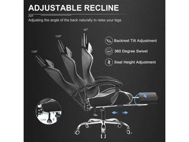 Alt view image 6 of 6 - GTPLAYER Office Chair, Computer Chair with Footrest and Lumbar Support, Height Adjustable Office Chair with 360°-Swivel Seat and Headrest and for Office or Gaming (Snow White)