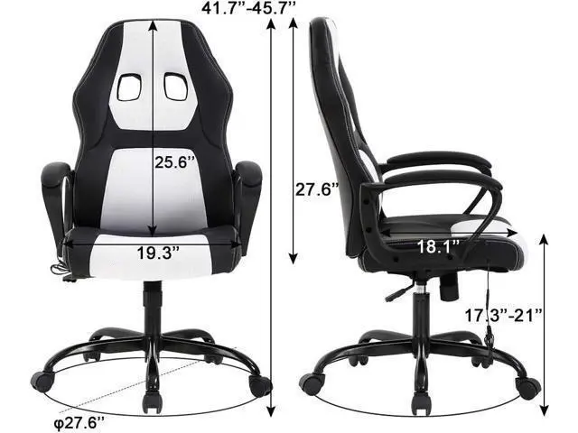 Alt view image 3 of 7 - Ergonomic Chair Office Chair Desk Chair Massage Ergonomic PU Leather Racing Chair with Lumbar Support Headrest Armrest Task Rolling Swivel Computer Chair for Women Adults Girls(White)