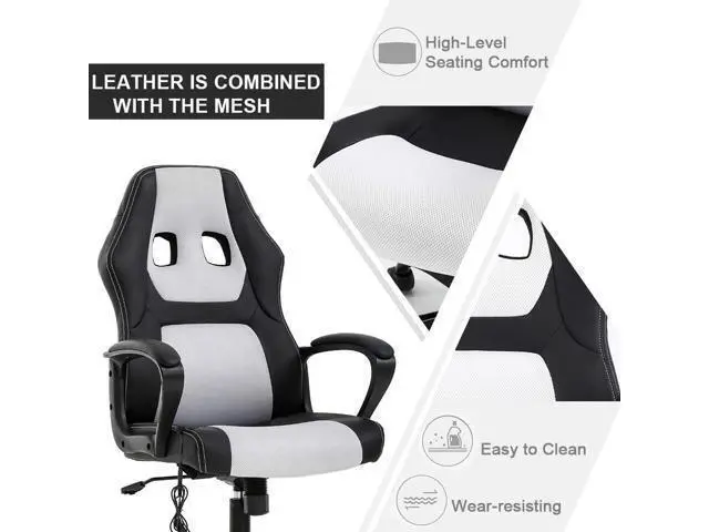 Alt view image 6 of 7 - Ergonomic Chair Office Chair Desk Chair Massage Ergonomic PU Leather Racing Chair with Lumbar Support Headrest Armrest Task Rolling Swivel Computer Chair for Women Adults Girls(White)
