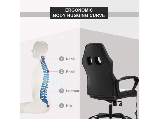 Alt view image 7 of 7 - Ergonomic Chair Office Chair Desk Chair Massage Ergonomic PU Leather Racing Chair with Lumbar Support Headrest Armrest Task Rolling Swivel Computer Chair for Women Adults Girls(White)