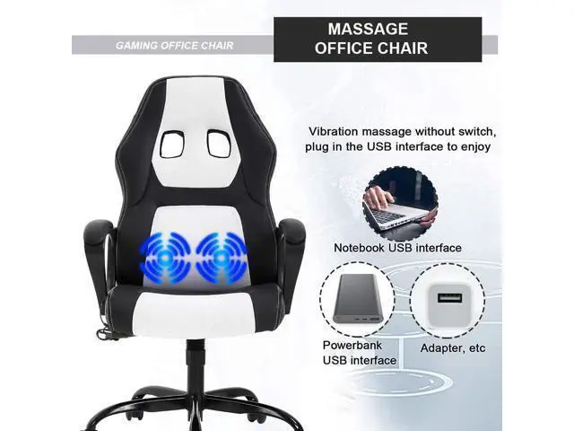Alt view image 5 of 7 - Ergonomic Chair Office Chair Desk Chair Massage Ergonomic PU Leather Racing Chair with Lumbar Support Headrest Armrest Task Rolling Swivel Computer Chair for Women Adults Girls(White)