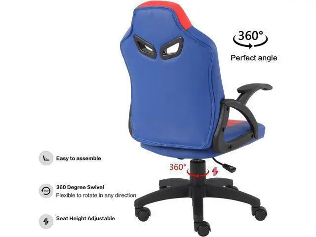 Alt view image 5 of 7 - Modern-Depo Ergonomic Chair for Teenagers Juniors, High Back Ergonomic Swivel Racing Computer Chair, Height Adjustable Students Computer Chair, Blue