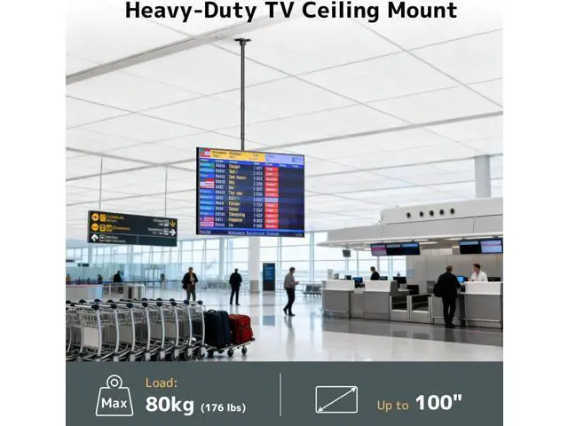 Alt view image 2 of 7 - Ceiling TV Mount for 50-100 Inch Flat & Curved TVs up to 176lbs, Full Motion 360° Rotation TV Bracket with Adjustable Height, Tilt & Swivel, Max VESA 800x600mm, Fits LCD LED OLED 4K Screens, Black