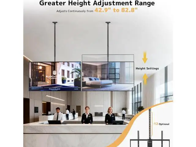 Alt view image 3 of 7 - Ceiling TV Mount for 50-100 Inch Flat & Curved TVs up to 176lbs, Full Motion 360° Rotation TV Bracket with Adjustable Height, Tilt & Swivel, Max VESA 800x600mm, Fits LCD LED OLED 4K Screens, Black