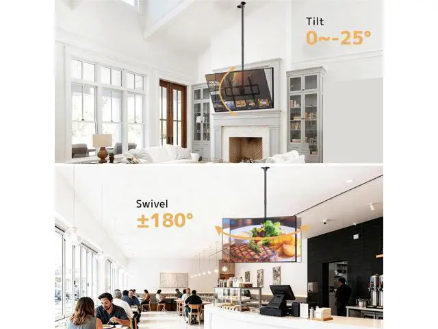 Alt view image 4 of 7 - Ceiling TV Mount for 50-100 Inch Flat & Curved TVs up to 176lbs, Full Motion 360° Rotation TV Bracket with Adjustable Height, Tilt & Swivel, Max VESA 800x600mm, Fits LCD LED OLED 4K Screens, Black