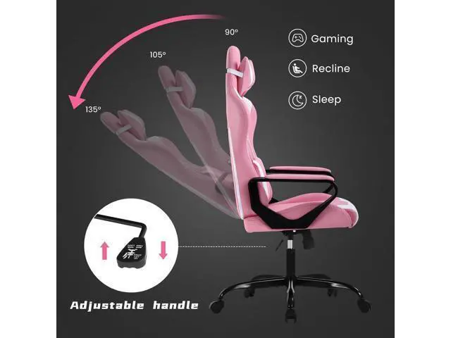 Alt view image 3 of 6 - Pink Ergonomic Chair, Ergonomic High Back Video Ergonomic Chair Racing Style with Lumbar Support, Headrest & Arms Ergonomic Chair for Adult Kids Heavy Duty Swivel Computer Chair for Office