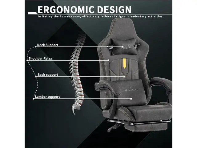 Alt view image 4 of 6 - Ergonomic Chair with Footrest Ergonomic Computer Chair Massage Lumbar Cushion, Racing Video Ergonomic Chair Adjustable Rocker Recliner Executive Office Desk Chair Pu Leather for Adults