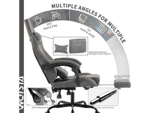Alt view image 5 of 6 - Ergonomic Chair with Footrest Ergonomic Computer Chair Massage Lumbar Cushion, Racing Video Ergonomic Chair Adjustable Rocker Recliner Executive Office Desk Chair Pu Leather for Adults