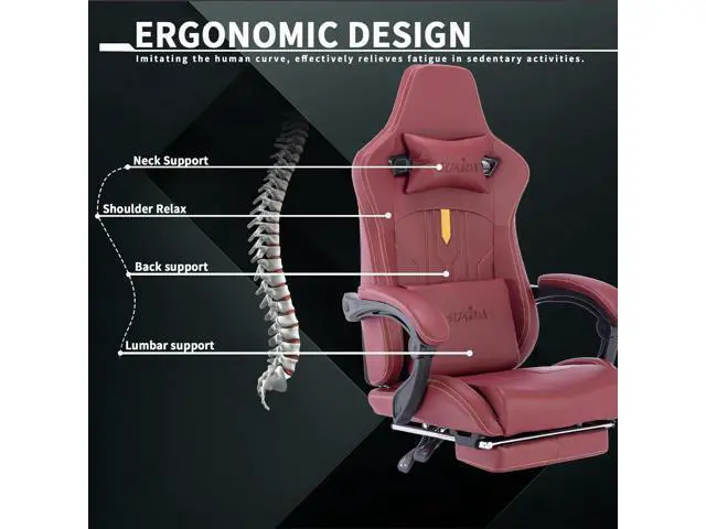 Alt view image 4 of 6 - Ergonomic Chair with Footrest Ergonomic Computer Chair Massage Lumbar Cushion, Racing Video Ergonomic Chair Adjustable Rocker Recliner Executive Office Desk Chair Pu Leather for Adults