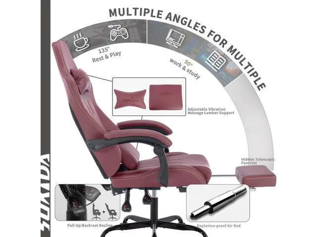 Alt view image 5 of 6 - Ergonomic Chair with Footrest Ergonomic Computer Chair Massage Lumbar Cushion, Racing Video Ergonomic Chair Adjustable Rocker Recliner Executive Office Desk Chair Pu Leather for Adults