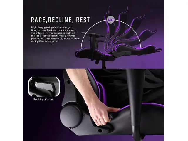Alt view image 6 of 7 - Ergonomic Chair,High Back Ergonomic Racing Ergonomic Chair with Lumbar Support and Headrest,Girl Computer Desk Chair with Height Adjustable(Purple)