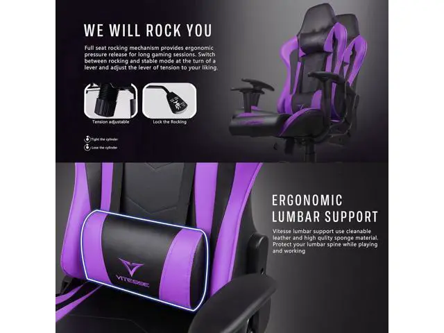 Alt view image 7 of 7 - Ergonomic Chair,High Back Ergonomic Racing Ergonomic Chair with Lumbar Support and Headrest,Girl Computer Desk Chair with Height Adjustable(Purple)