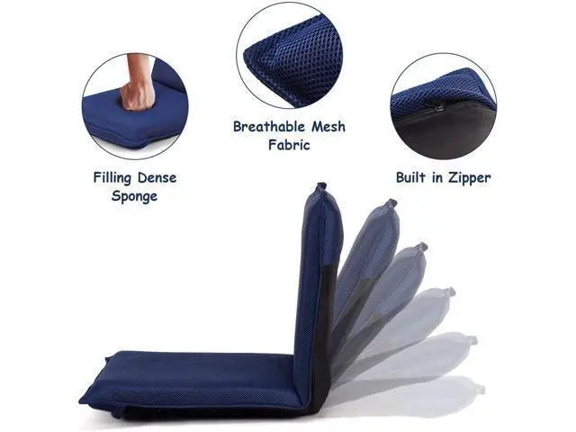 Alt view image 6 of 7 - BestComfort Folding Floor Chair, 6-Position Adjustable Meditation Chair, Video Office Chair w/Back Support for Reading TV Watching, Portable Floor Seat Lounge Sofa Chair for Kids Teens Adult, Navy
