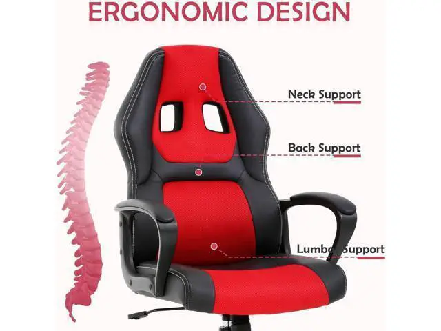 Alt view image 4 of 7 - Ergonomic Chair Office Chair Ergonomic Video Ergonomic Chairs Adjustable Reclining Computer Chair with Lumbar Support Armrest Headrest Task Rolling Swivel Chair Ergonomic Chair for Adult Teen, Red