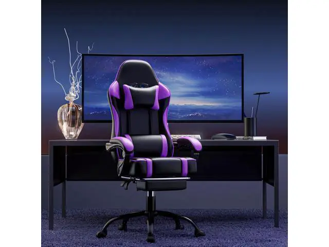 Alt view image 2 of 7 - Ergonomic Chair, Computer Chair with Footrest and Lumbar Support, Ergonomic Video Ergonomic Chair with Headrest, Height Adjustable Ergonomic Chair Office Desk Chair, Purple