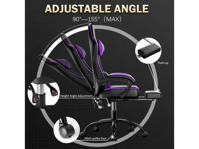 Alt view image 5 of 7 - Ergonomic Chair, Computer Chair with Footrest and Lumbar Support, Ergonomic Video Ergonomic Chair with Headrest, Height Adjustable Ergonomic Chair Office Desk Chair, Purple