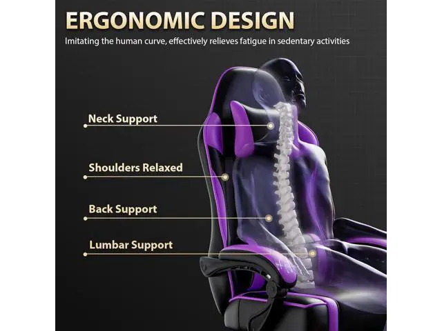 Alt view image 6 of 7 - Ergonomic Chair, Computer Chair with Footrest and Lumbar Support, Ergonomic Video Ergonomic Chair with Headrest, Height Adjustable Ergonomic Chair Office Desk Chair, Purple