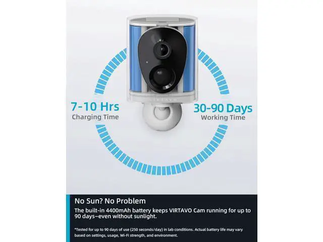 Alt view image 7 of 7 - virtavo SolarFlask 2K Solar Security Cameras Wireless Outdoor, Starlight Lens, Color Night Vision, PIR Motion Detection, Battery-Powered, 2-Way Audio, Weatherproof, Cloud/SD Storage, 2.4GHz WiFi
