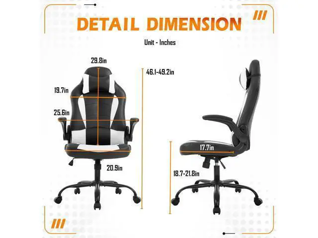 Alt view image 3 of 7 - Ergonomic Chair Racing Computer Chair PU Leather Ergonomic Chair Desk Chair with Lumbar Support Flip Up Arms Headrest High Back Swivel Rolling Adjustable Ergonomic Office Chair, White