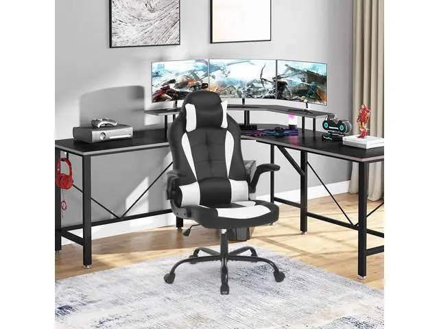 Alt view image 7 of 7 - Ergonomic Chair Racing Computer Chair PU Leather Ergonomic Chair Desk Chair with Lumbar Support Flip Up Arms Headrest High Back Swivel Rolling Adjustable Ergonomic Office Chair, White