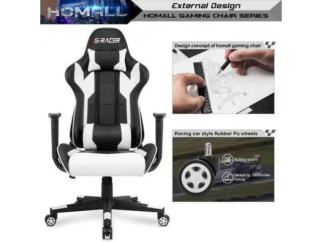 Alt view image 5 of 7 - Homall Ergonomic Chair, Office Chair High Back Computer Chair Leather Desk Chair Racing Executive Ergonomic Adjustable Swivel Task Chair with Headrest and Lumbar Support (White)