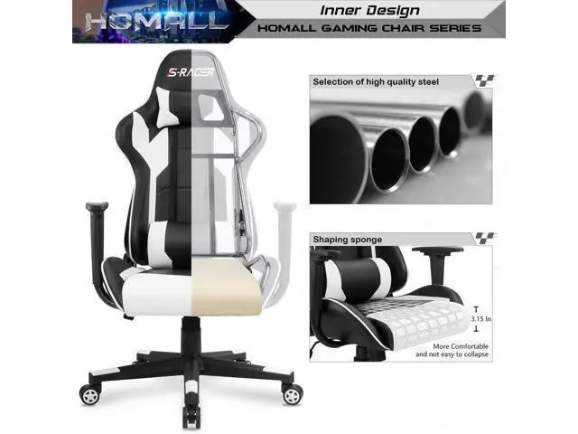 Alt view image 6 of 7 - Homall Ergonomic Chair, Office Chair High Back Computer Chair Leather Desk Chair Racing Executive Ergonomic Adjustable Swivel Task Chair with Headrest and Lumbar Support (White)