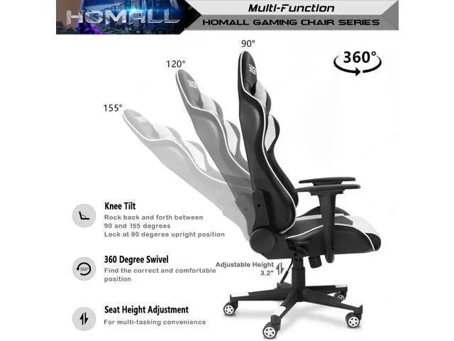Alt view image 7 of 7 - Homall Ergonomic Chair, Office Chair High Back Computer Chair Leather Desk Chair Racing Executive Ergonomic Adjustable Swivel Task Chair with Headrest and Lumbar Support (White)