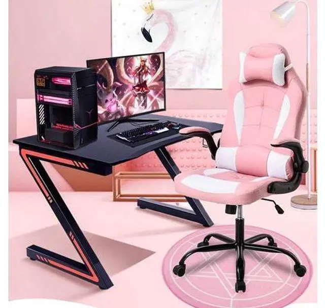 Alt view image 2 of 7 - Ergonomic Chair Office Chair Desk Chair Ergonomic High Back Computer Chair with Lumbar Support Flip-up Arms Headrest PU Leather Swivel Task Chair for Women Men Adult, Pink