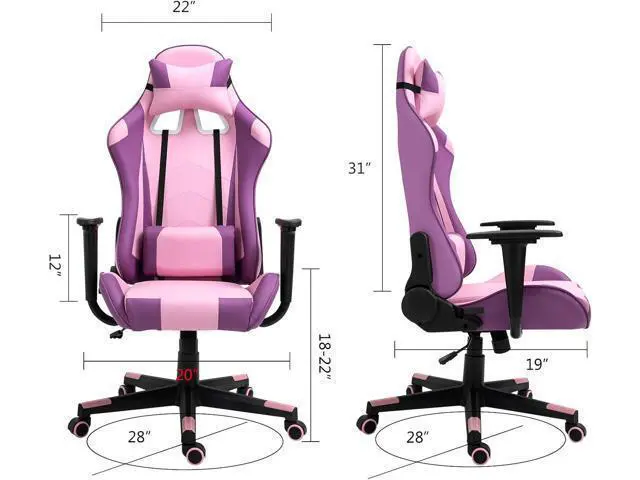 Alt view image 2 of 7 - Modern-Depo Office Chair with Headrest and Lumbar Support, Height Adjustable Swivel Office Chair, High-Back Recliner, Purple Pink