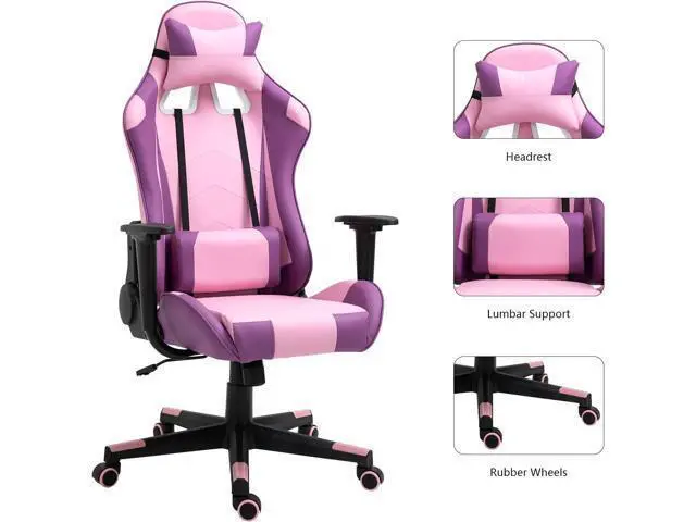 Alt view image 3 of 7 - Modern-Depo Office Chair with Headrest and Lumbar Support, Height Adjustable Swivel Office Chair, High-Back Recliner, Purple Pink