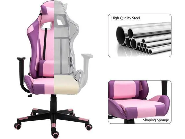 Alt view image 4 of 7 - Modern-Depo Office Chair with Headrest and Lumbar Support, Height Adjustable Swivel Office Chair, High-Back Recliner, Purple Pink
