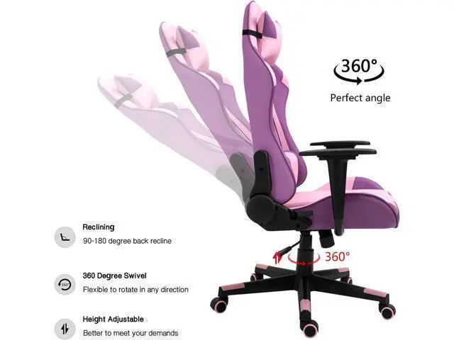 Alt view image 5 of 7 - Modern-Depo Office Chair with Headrest and Lumbar Support, Height Adjustable Swivel Office Chair, High-Back Recliner, Purple Pink
