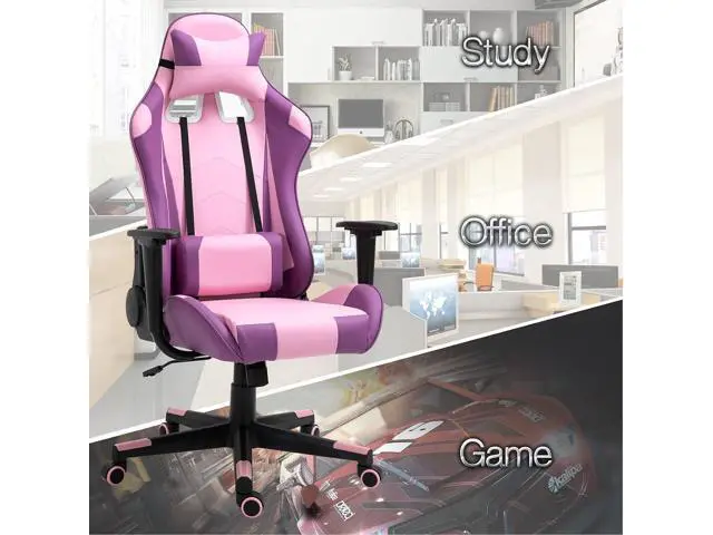 Alt view image 7 of 7 - Modern-Depo Office Chair with Headrest and Lumbar Support, Height Adjustable Swivel Office Chair, High-Back Recliner, Purple Pink