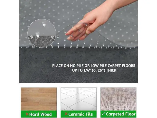 Alt view image 4 of 7 - Extra Large Office Chair Mat for Carpet, 46" x 72" Clear Desk Chair Mat for Low Pile Carpeted Floors- Easy Glide Plastic Floor Mat for Office Chair on Carpet