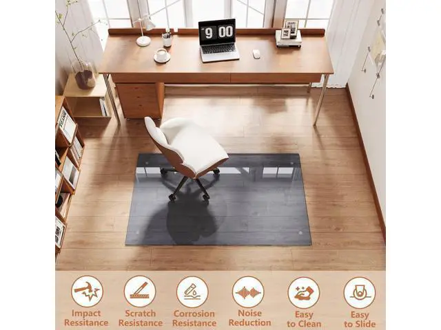 Alt view image 3 of 7 - Glass Chair Mat, 30"x48" Heavy Duty Office Chair Mat for Carpet, Grey Carpet Protector Mat for Office Chair, Hides Dirt/Fur Better, Noise-Free Gliding Shatterproof for Home Office Desk