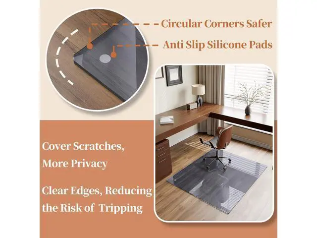 Alt view image 5 of 7 - Glass Chair Mat, 30"x48" Heavy Duty Office Chair Mat for Carpet, Grey Carpet Protector Mat for Office Chair, Hides Dirt/Fur Better, Noise-Free Gliding Shatterproof for Home Office Desk