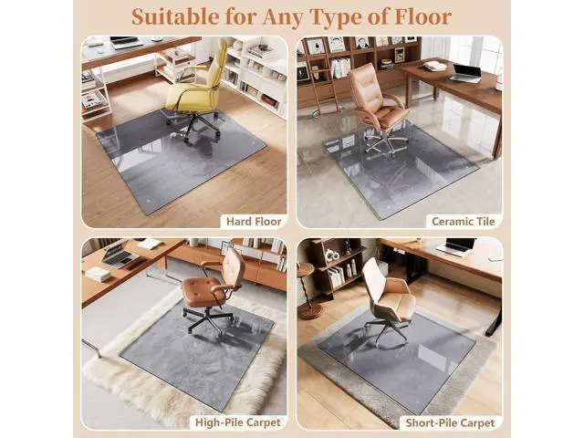 Alt view image 7 of 7 - Glass Chair Mat, 30"x48" Heavy Duty Office Chair Mat for Carpet, Grey Carpet Protector Mat for Office Chair, Hides Dirt/Fur Better, Noise-Free Gliding Shatterproof for Home Office Desk