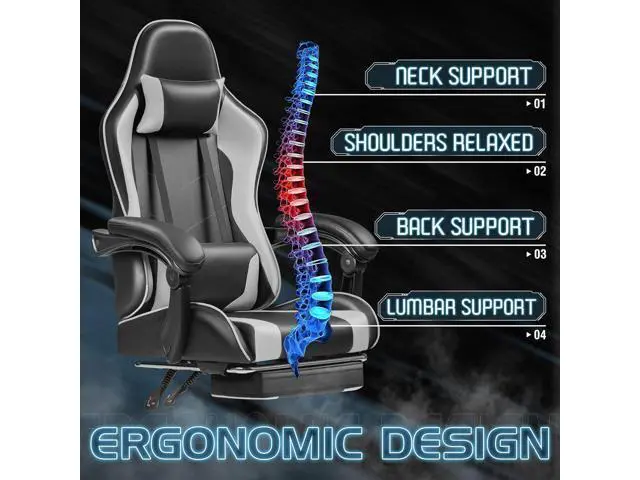 Alt view image 4 of 7 - Homall Ergonomic Chair, Video Ergonomic Chair with Footrest and Massage Lumbar Support, Ergonomic Computer Chair Height Adjustable with Swivel Seat and Headrest (White)