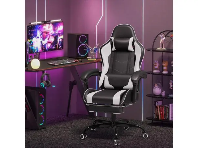 Alt view image 2 of 7 - Homall Ergonomic Chair, Video Ergonomic Chair with Footrest and Massage Lumbar Support, Ergonomic Computer Chair Height Adjustable with Swivel Seat and Headrest (White)